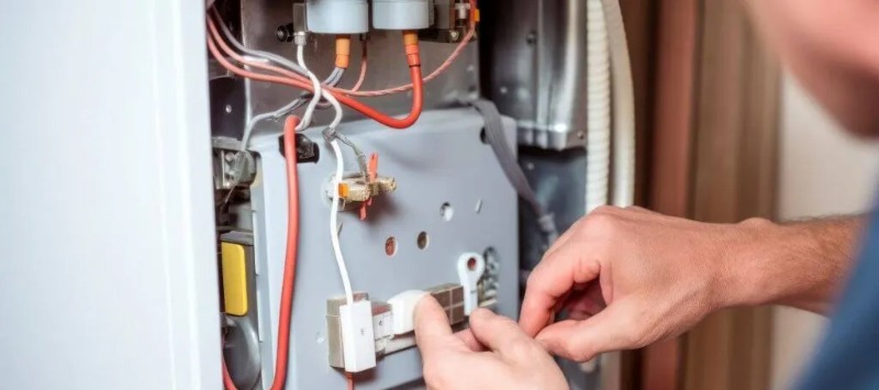 hvac tech repairing furnace